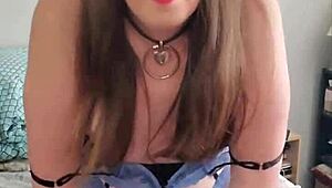 brunette tranny humps pillow in solo act. she teases with every wild move.