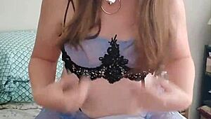 brunette tranny humps pillow in solo act. she teases with every wild move.