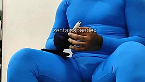 Zentai injection medical fetish in spandex hood and mask.