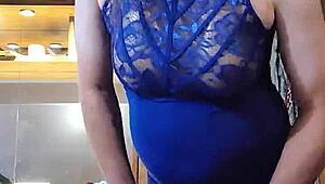 amateur ladyboy teases in a blue dress part two