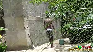 I saw african amature sucking cock outdoors, it was so hot