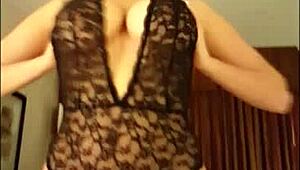 Blonde teen with big tits teases in sexy outfit