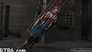 Hung up playgirl punished in garage with intense fingering and toys