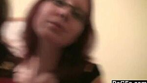 Two teen lesbians play with camera in bedroom