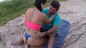 intense public beach fuck to unstuck car, cumshot included