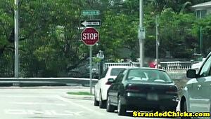 What’s hotter than a real hitchhiker blonde polishing a driver’s knob in public?