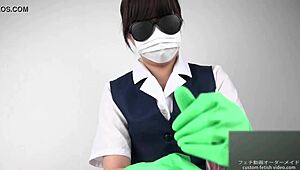 handjob magic with slick latex gloves on display