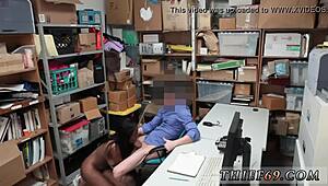 The interracial police officer in uniform plays hot music while hardcore fucking