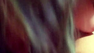 This blue-haired girl is giving me a long, intense blowjob in a casual setting