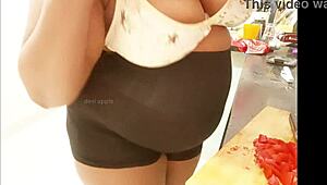 latina maid with big ass working in the kitchen