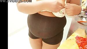 latina maid with big ass working in the kitchen