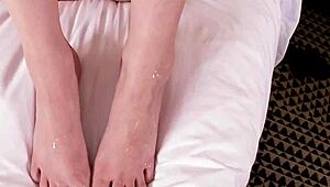 Tinybopper Teases with Kinky Footjob in Stockings, Blowjob and Masturbation Fun