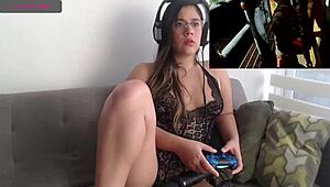 Sexy Petite Latina Teen Enjoying Video Game Session With Friends