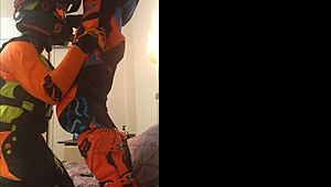 Watch this gay motocross blowjob in fetish costumes?