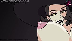 in the resident evil village, alcina dimitrescu rules her castle on the ranch, a towering monster in this hentai cartoon.