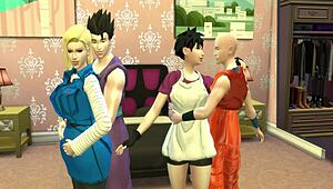 Dragon Ball hentai wives Videl and Nro 18 swapped and banged hard! 🔥