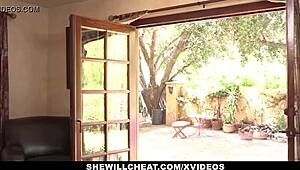 blonde milf cheats on husband with young guy. she rides monster cock while on phone.