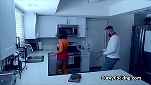 velma gives sloppy blowjob with her big tits