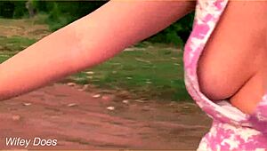 Wife Rides Bike in Public with Cleavage Flashing Dare