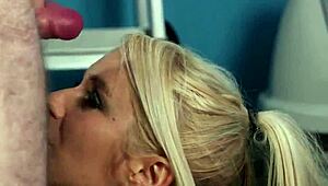 Wow, this wacky beauty takes a huge sperm load on her face and eats it all!