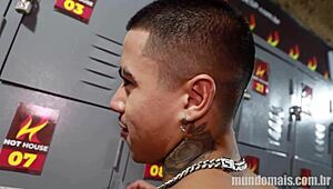 Two friends meet in the locker room and swap after training