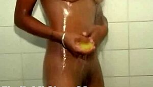 Dominican hoe lets cum drip from her pussy while showering after intense fucking