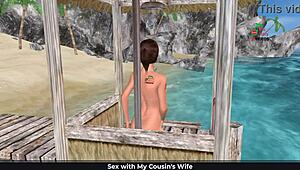 cute girl poses sexy on beach, showers.