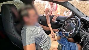 dick flash in car turns wild as unknown girl helps me cum in public. outdoor jerking gets risky fast.