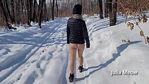 Winter Naked Stories of Outdoor Wife Flashing Shaved Pussy in Snow
