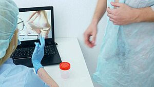 uhh, nurse jerking patient off for semen test in hospital...