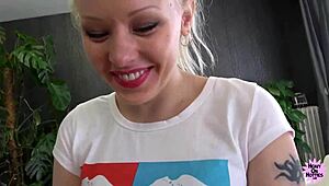 Lola Taylor endures rough spanking and handjob in hardcore sex, ending with facial cumshot.