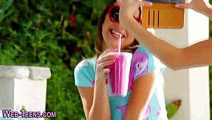 Stockings Teen Tastes Lesbian Babe in Hot Action