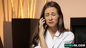 Cassidy Klein, the brunette masseuse, gets a shower pounding after her nuru massage and blowjob session