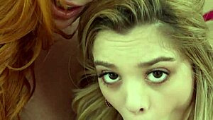 Stepmom Lauren Phillips helps Molly Little 18+ get vibrator unstuck from pussy - portrait view