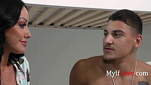 Jennifer White is a mature and curvaceous woman who wears white lingerie while having an affair with her stepson.