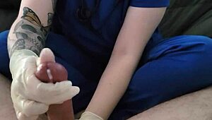 Nurse Cumshot Compilation with Latex Handjob in Hospital