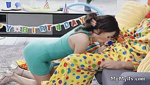 Horny Housewife Teases Clown with Wild Ride