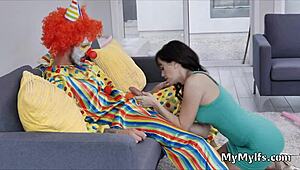 Horny Housewife Teases Clown with Wild Ride