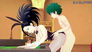 mina ashido and momo yaoyorozu, what are you doing with izuku midoriya in that bunny girl outfit? intense sex in my hero academia hentai
