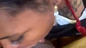 Ebony BBW blowjob on black big cock between huge tits!