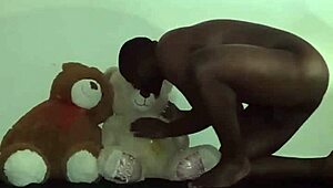 Enjoying Threesome With Furry Toy Bears