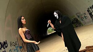 i fuck outdoor with masked lover and swallow cum