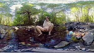 redhead milf carmen december yanks and masturbates with a dildo outdoors