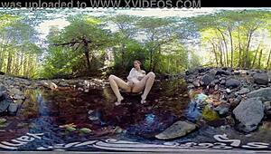 redhead milf carmen december yanks and masturbates with a dildo outdoors