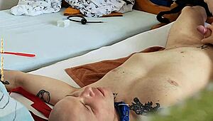 hogtied twink gets nuts teabagged and rimjobbed with foot spanking