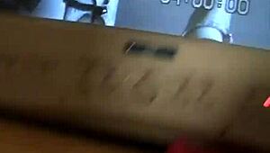 Hot little 18+ slut blows big dick in gloryhole, sucking and masturbating