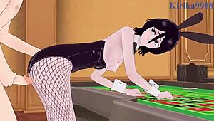 rukia and yoruichi in bunny outfits having intense sex