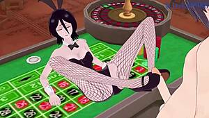 rukia and yoruichi in bunny outfits having intense sex