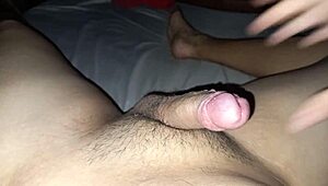 He gives a morning handjob with lots of cum