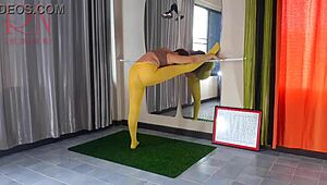 hey regina noir, doing yoga in yellow tights, wanna rip them off?